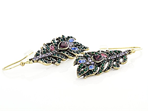 Off Park ® Collection Multicolor Crystal Antiqued Gold Tone Feather Earrings