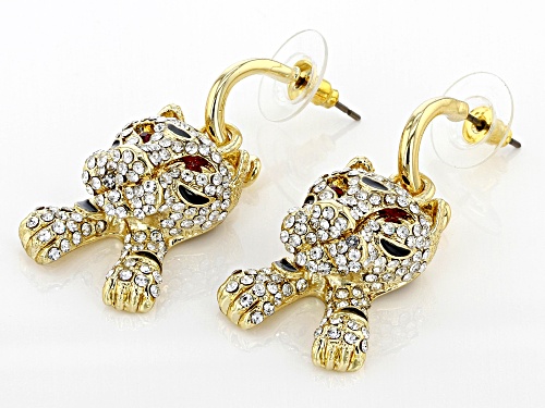 Off Park ® Collection, White Crystal Black Enamel Gold Tone Tiger Earrings