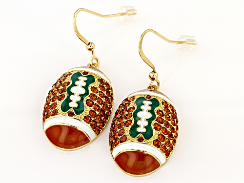 Off Park ® Collection, Brown Crystal With Green, White and Brown Enamel Gold Tone Football Earrings