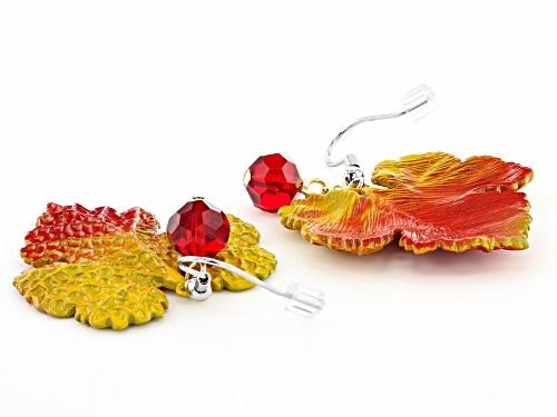 Off Park ® Collection, Round Red Bead Silver Tone Ombre Leaf Earrings