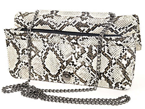 Off Park Collection ™ Gray Faux Snakeskin Clutch With  Gunmetal Crystal Floral Design
