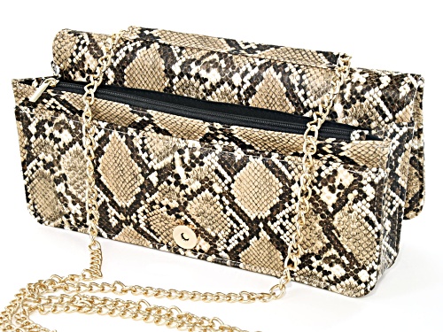 Off Park Collection ™ Tan Faux Snakeskin Clutch With Champagne Crystal Floral Design
