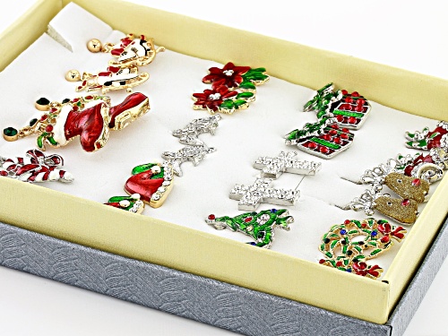Off Park ® Collection, Multi-Color Crystal, Gold & Silver Tone Set Of 12 Christmas Theme Earrings
