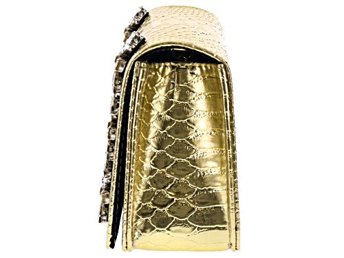 Off Park Collection ™ Gold Tone Faux Snakeskin Clutch With Champagne Crystal Floral Design