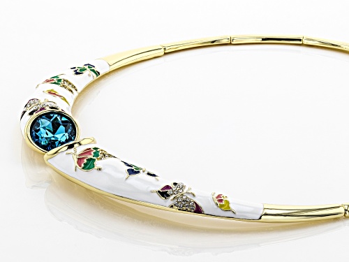 Off Park ® Collection, Blue and White Crystal With Multi-Color Enamel Gold Tone Butterfly Collar
