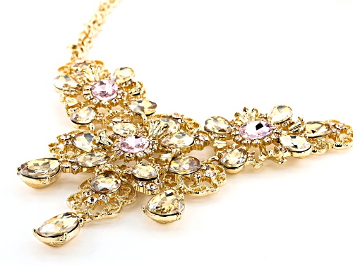 Off Park ® Collection, Mixed Shape Pink and Champagne Crystal Gold Tone Floral Necklace