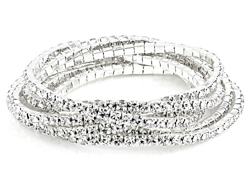Off Park ® Collection, Round White Crystal, Silver Tone Set of 6 Stretch Bracelets