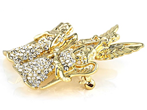 Off Park ® Collection, Round White Crystal Gold Tone Angel Brooch