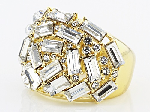 Off Park ® Collection, Mixed Shape Clear Crystal Gold Tone Statement Ring - Size 6
