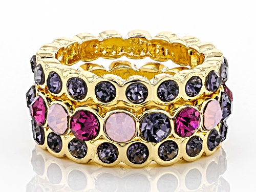 Off Park ® Collection, Round Multi-Color Crystal Gold Tone 3- Band Ring - Size 8