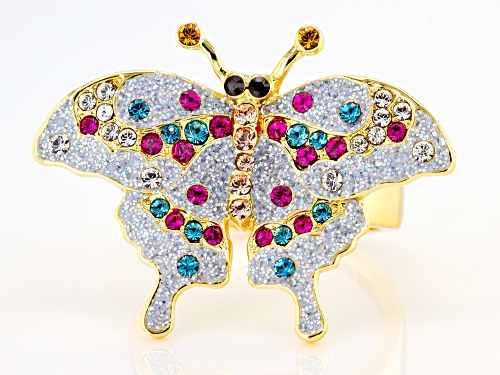 Off Park ® Collection, Multi-color Shiny Gold Tone Butterfly Ring - Size 8