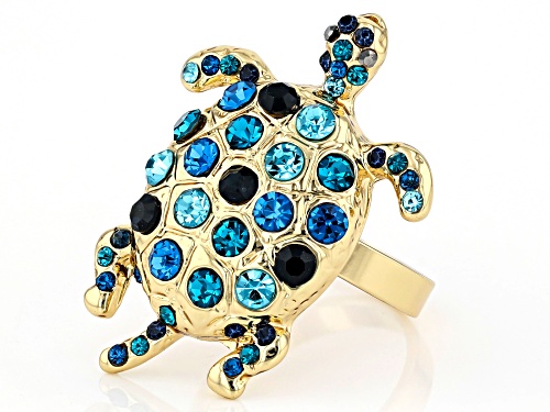 Off Park ® Collection, Multi-color Crystal Gold Tone Turtle Ring - Size 8