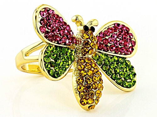 Off Park ® Collection, Multi-color Crystal Gold Tone Bee Ring - Size 8