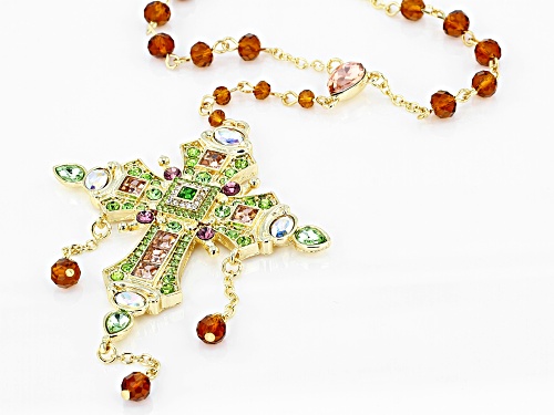 Off Park ® Collection, Multi-Color Crystal Gold Tone Cross Necklace