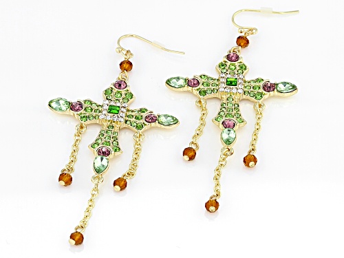 Off Park ® Collection, Multi-color Crystal Gold Tone Cross Earrings