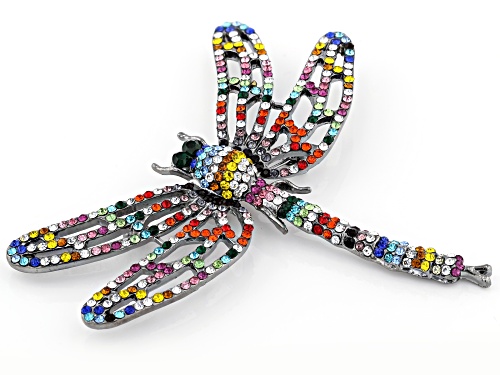 Off Park ® Collection, Multi-Color Crystal Gun Metal Tone Dragonfly Brooch