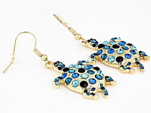 Off Park ® Collection, Multi-color Crystal Shiny Gold Tone Turtle Earrings