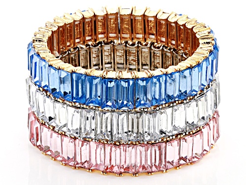 Off Park ® Collection, Gold Tone Multi-color Crystal Set of three stretch bracelet