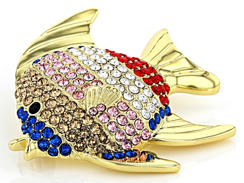 Off Park ® Collection, Multicolor Crystal Shiny Gold Tone Fish Brooch