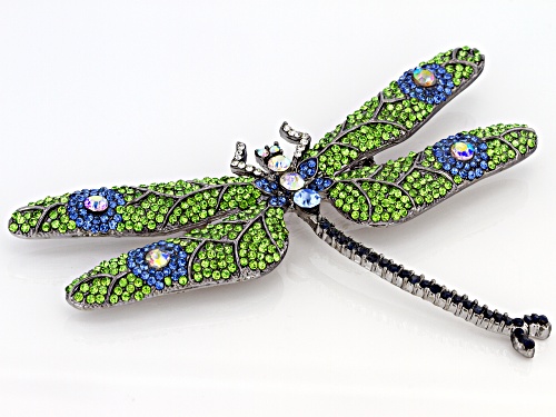Off Park ® Collection, Multi-Color Crystal Gunmetal Tone Dragonfly Brooch
