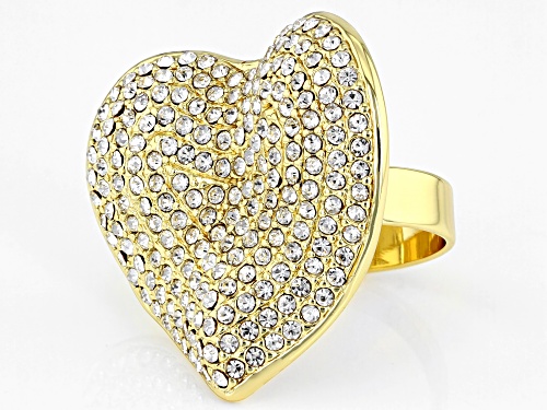 Off Park ® Collection, Gold Tone Heart Shape White Crystal Ring - Size 6