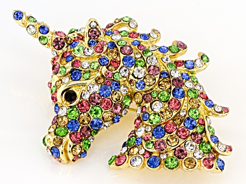 Off Park ® Collection, Gold Tone Multi-Color Crystal Unicorn Brooch