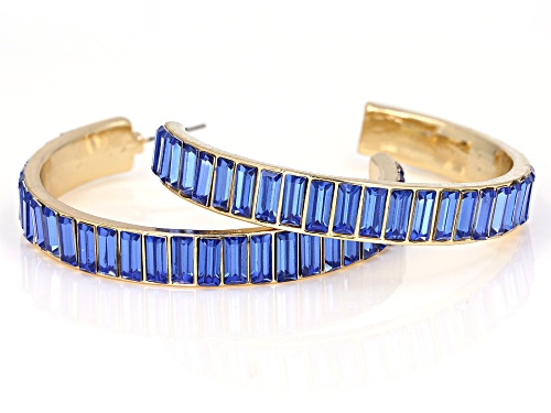 Off Park ® Collection, Gold Tone Blue Crystal Hoop Earrings