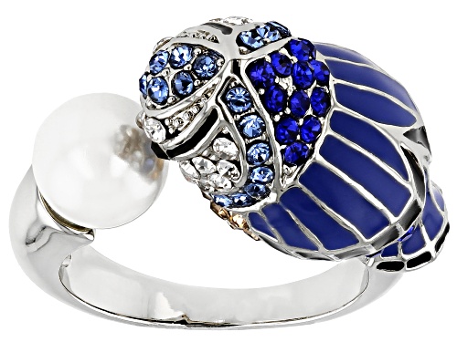 Off Park ® Collection, Silver Tone Multi-color Crystal  Blue Bird Ring - Size 6