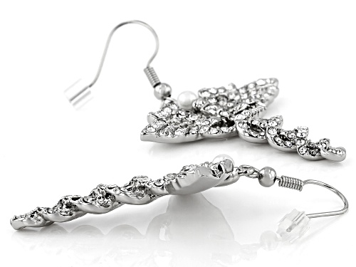 Off Park ® Collection, White Crystal Silver Tone  Caduceus Earrings