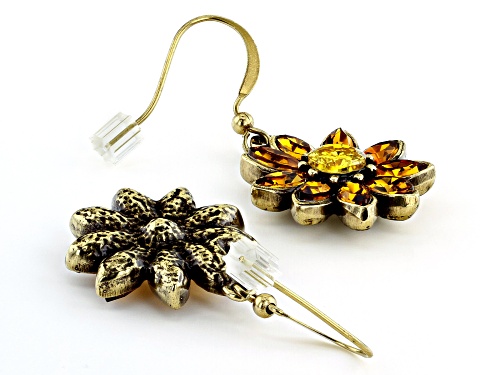 Off Park ® Collection, Antiqued Gold Tone Multi Color Crystal Floral earrings