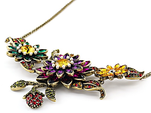 Off Park ® Collection, Antiqued Gold Tone Multi-Color Crystal Floral Statement Necklace