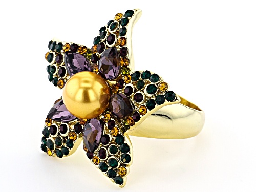 Off Park ® Collection, Gold Tone Multi- Color Crystal and Faux Pearl Flower Ring - Size 8