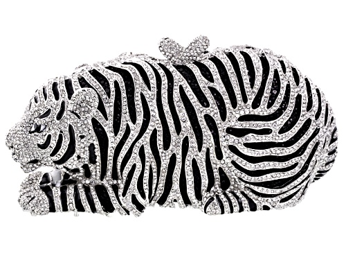 Off Park ® Collection Multi Crystal Black And White Enamel Silver Tone Tiger Clutch With Chain