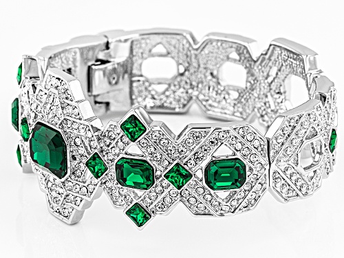 Off Park ® Collection White And Green Crystal Silver Tone Deco Bracelet
