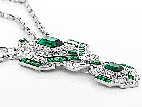 Off Park ® Collection White And Green Crystal Silver Tone Deco Necklace