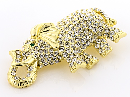 Off Park ® Collection White And Green Crystal Gold Tone Elephant Brooch