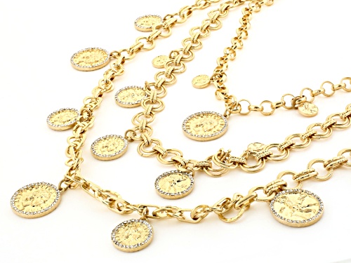 Off Park ® Collection White Crystal Gold Tone Multi Chain Coin Necklace