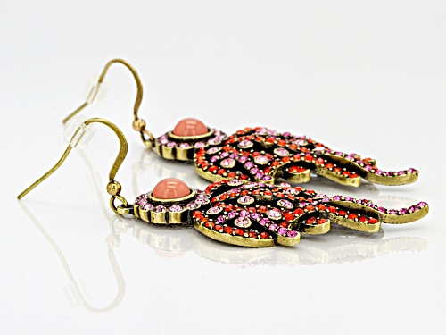 Off Park ® Collection Multicolor Crystal Imitation Coral Antiqued Gold Tone Dangle Earrings