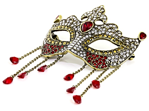 Off Park ® Collection Multicolor Crystal Antiqued Gold Tone Mask Brooch