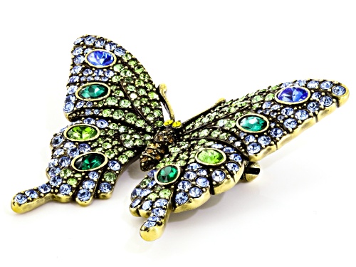 Off Park ® Collection Multicolor Crystal Antiqued Gold Tone Butterfly Brooch