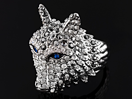 Off Park ® Collection Multicolor Crystal Black Enamel Silver Tone Wolf Ring - Size 8