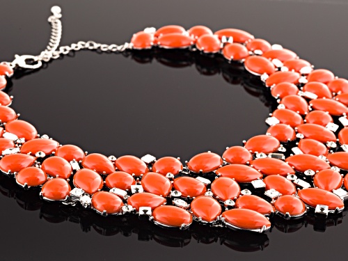 Off Park ® Collection Imitation Coral White Crystal Silver Tone Statement Necklace