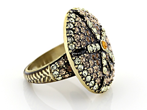 Off Park ® Collection Multicolor Crystal Antiqued Gold Tone Sand Dollar Ring - Size 6