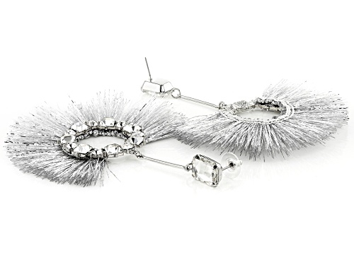 Off Park® Collection Mixed Shape White Crystal Silver Tone Fringe Earrings