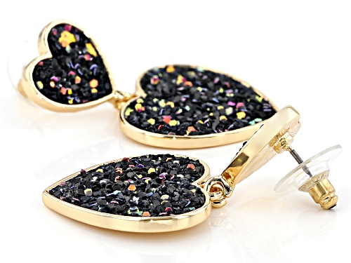Off Park® Collection Girls Purple, Pink, And Black Confetti Glitter Gold Tone Heart Drop Earrings