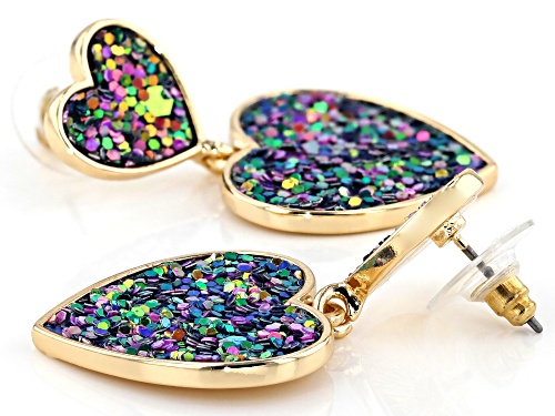 Off Park® Collection Girls Purple And Green Confetti Glitter Gold Tone Heart Drop Earrings