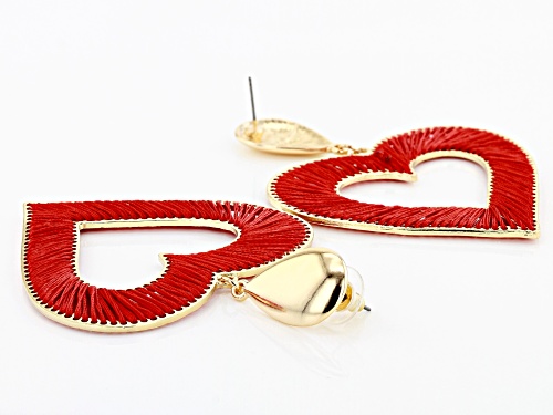 Off Park® Collection Red Fabric Gold Tone Threaded Heart Earrings