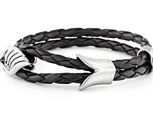 Off Park® Collection White Crystal With Braided Brown Leather Silver Tone Mens Bracelet