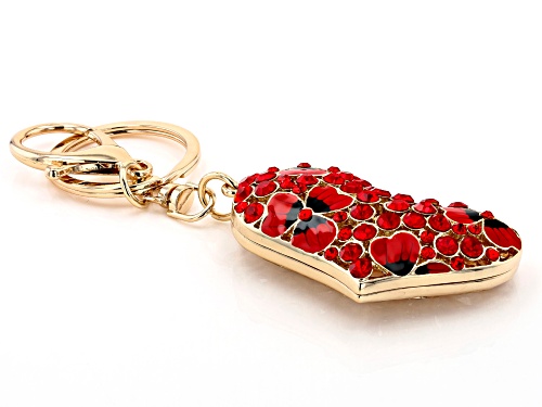 Off Park® Collection, Gold Tone Red Crystal and Enamel Heart Key chain with Flowers