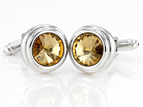 Off Park Collection ™, Silver Tone Smoke Topaz Color Crystal Cufflinks